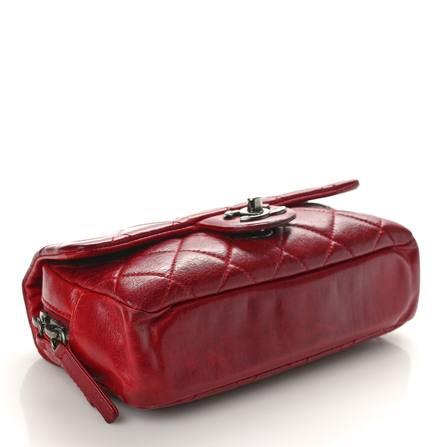 Glazed Calfskin Quilted Small Duo Color Flap Red