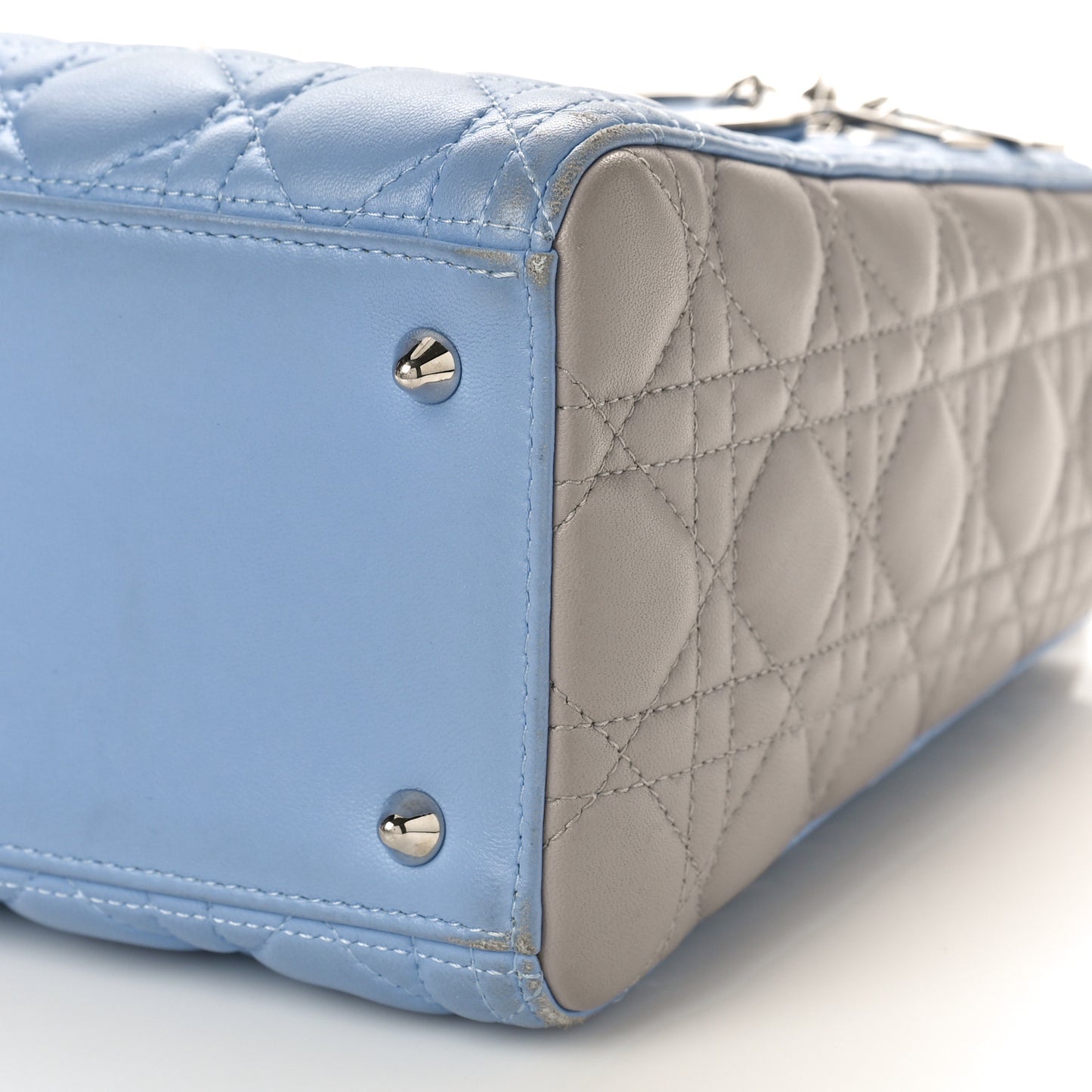 Lambskin Cannage Medium Bi-Color Lady Dior Blue Gray