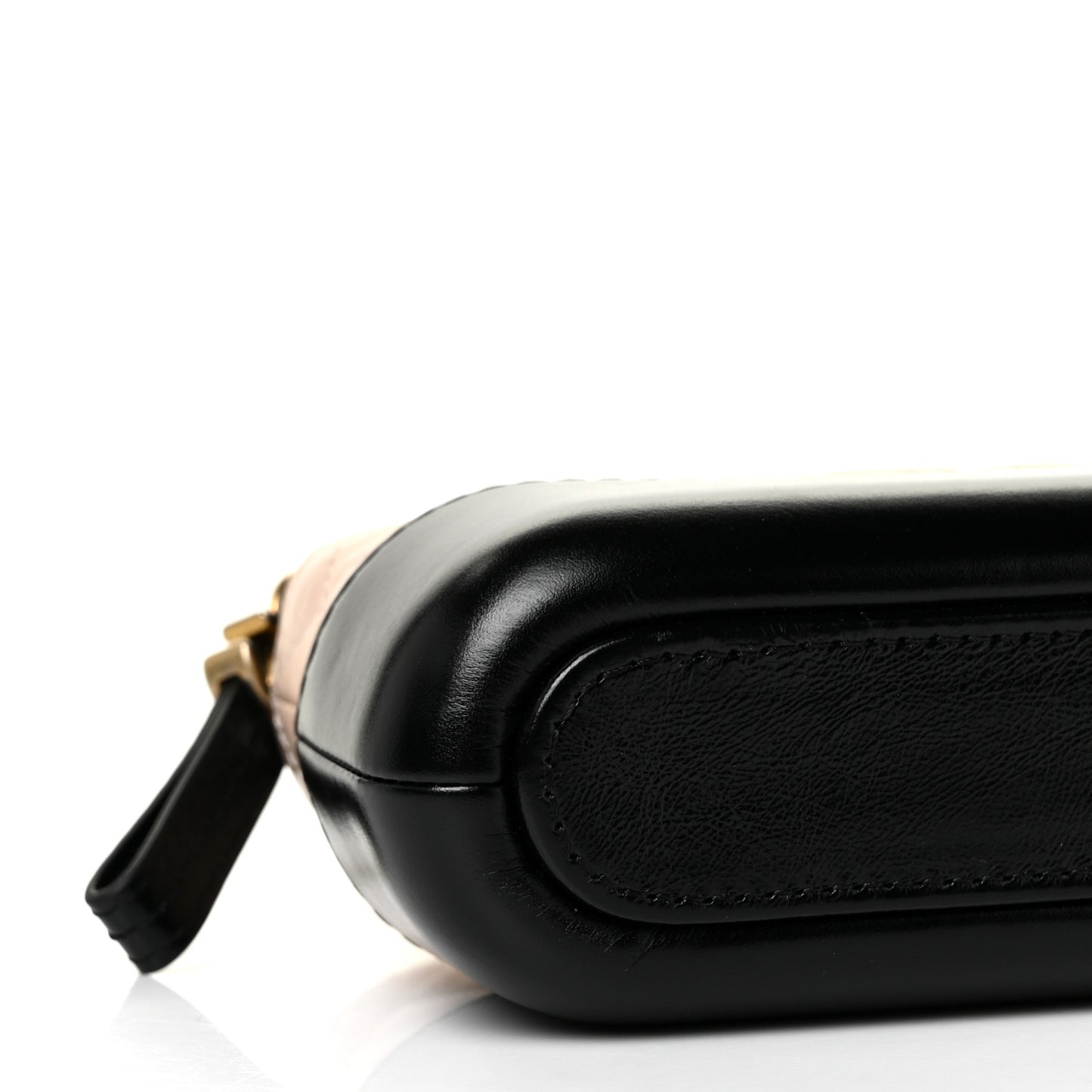 Aged Calfskin Quilted Small Gabrielle Clutch With Chain Beige Black