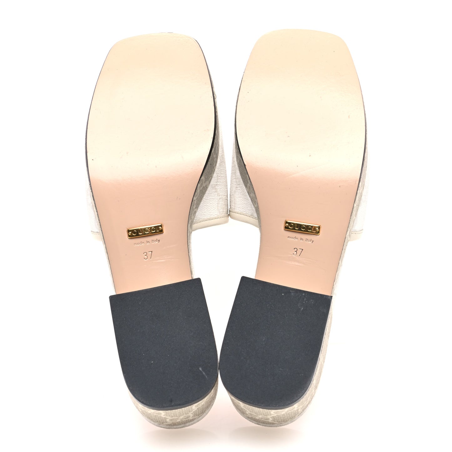 GG Supreme Monogram Malaga Kid Platform Mule Sandals 37 White Mystic White