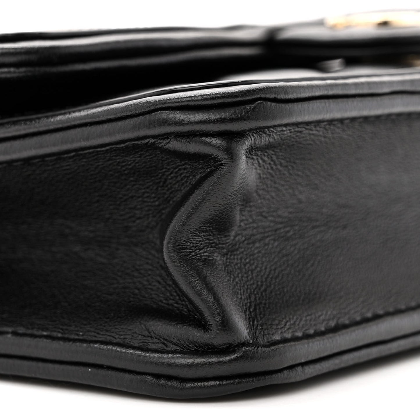 Lambskin Patent Calfskin Quilted Flap Phone Holder With Chain Black