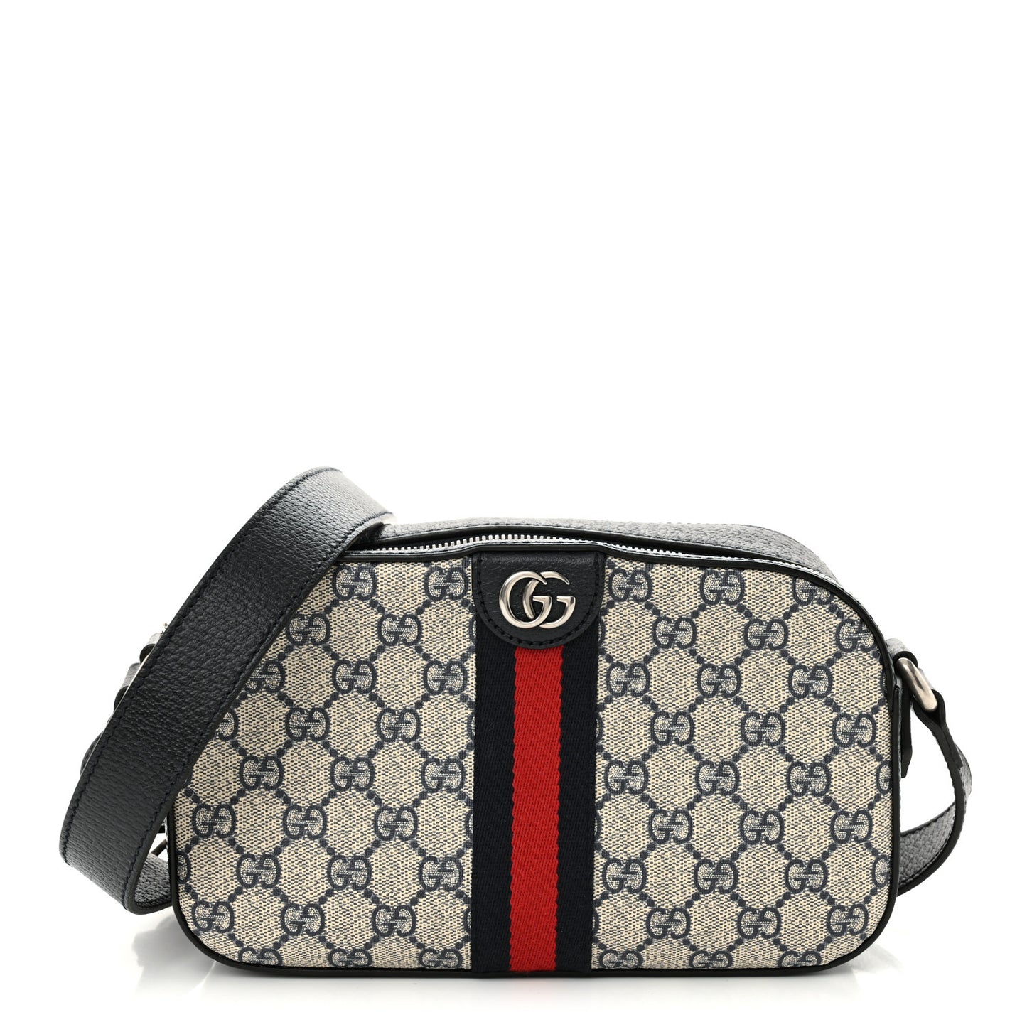 GG Supreme Monogram Textured Dollar Calfskin Web Small Ophidia Camera Bag Beige Blue