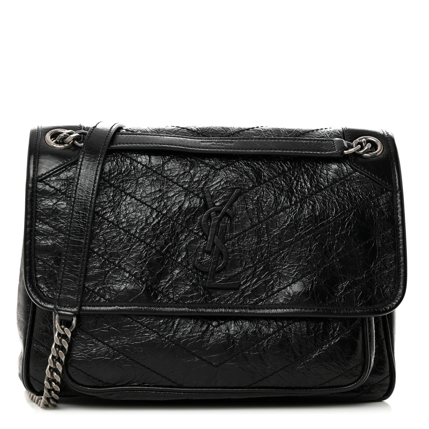 Saint Laurent Crinkled Calfskin Matelasse Monogram Medium Niki Chain Satchel Black 1 of 10