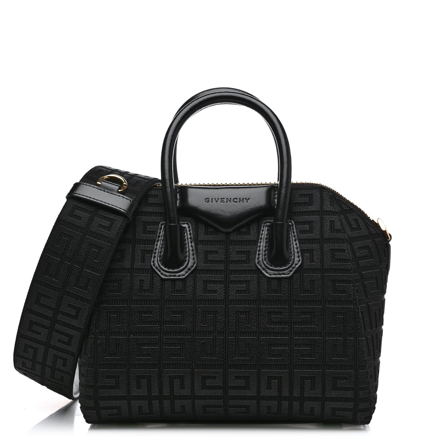 Canvas Jacquard Embroidered Calfskin 4G Mini Antigona Black