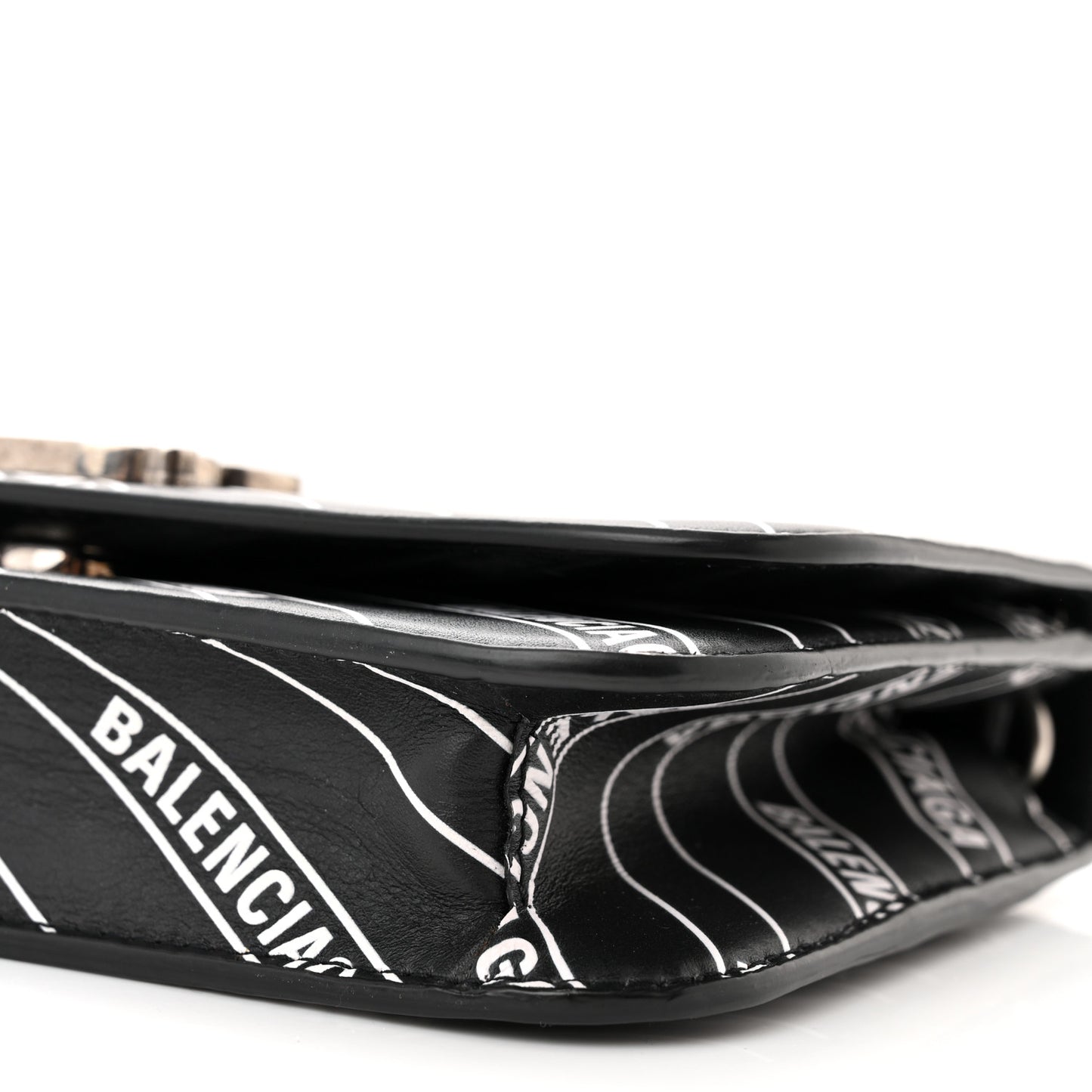 Matte Calfskin Diagonal Allover Logo Print B Wallet on Chain Black White