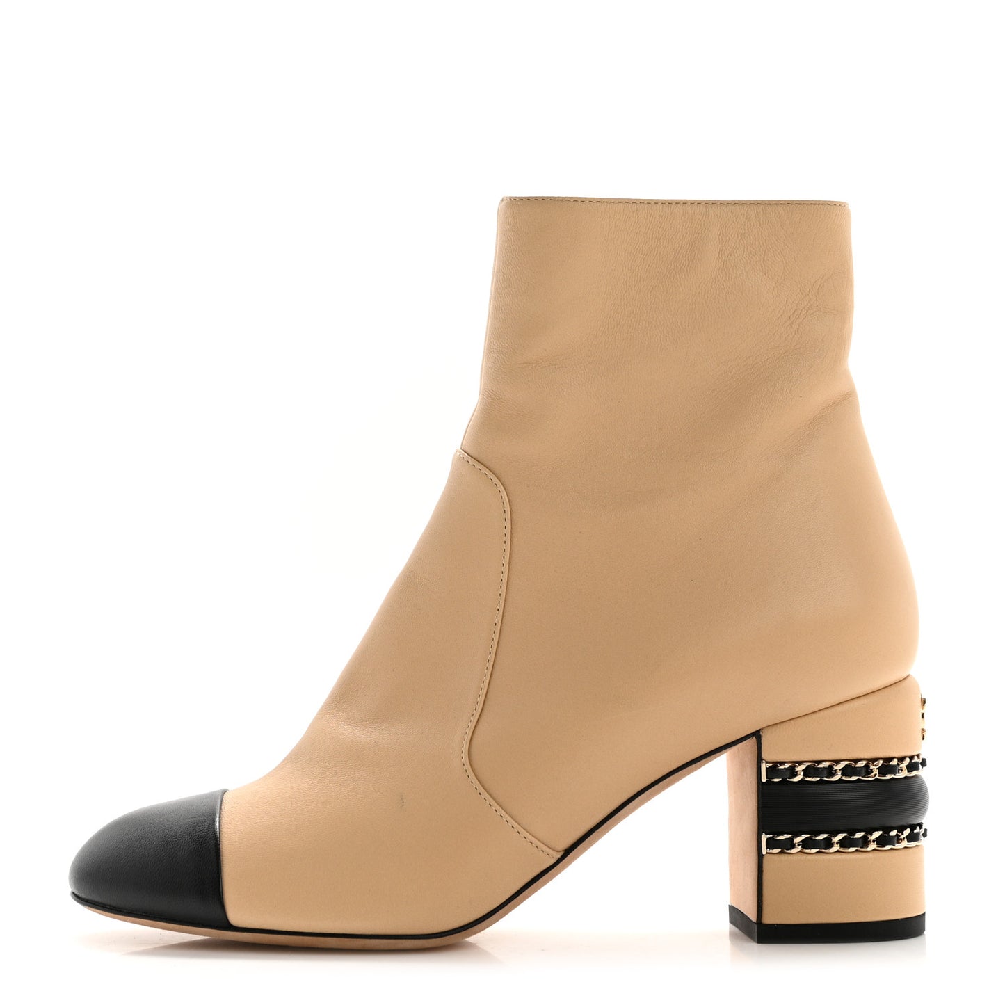 Lambskin Double Stack Chain Cap Toe Boots 38 Beige Black