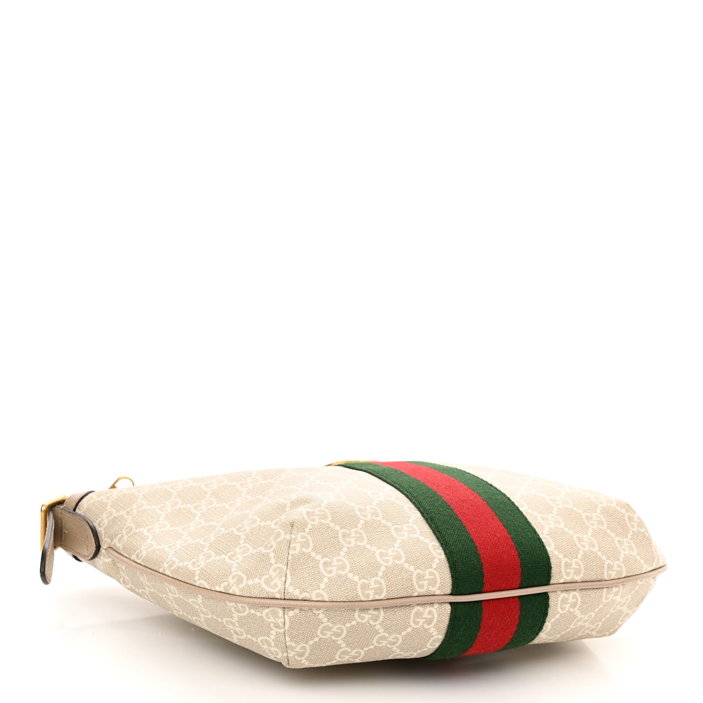 GG Supreme Monogram Textured Dollar Calfskin Web Small Ophidia Half Moon Hobo Beige Mystic White Oatmeal