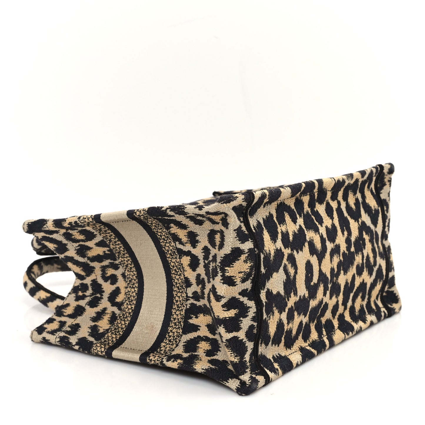 Canvas Mizza Embroidered Small Leopard Book Tote Beige