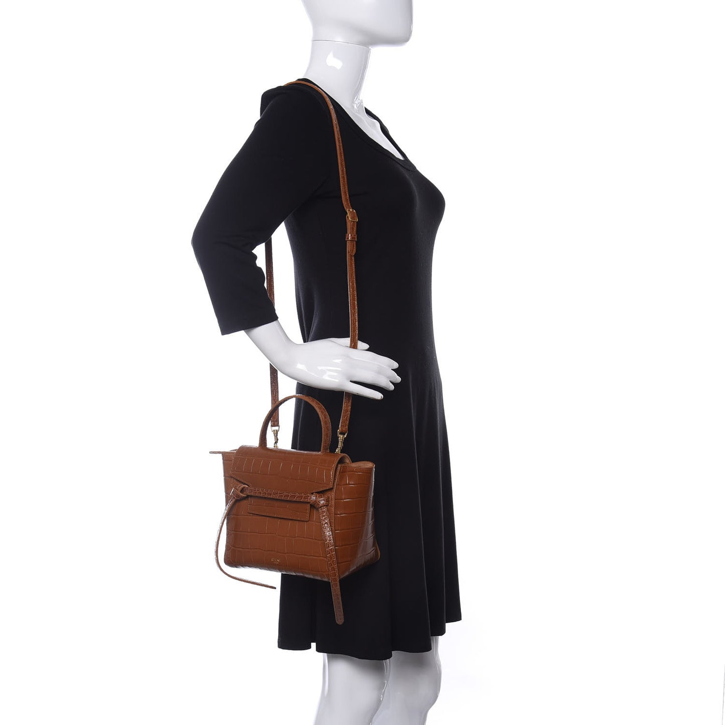 Calfskin Crocodile Embossed Nano Belt Bag Camel