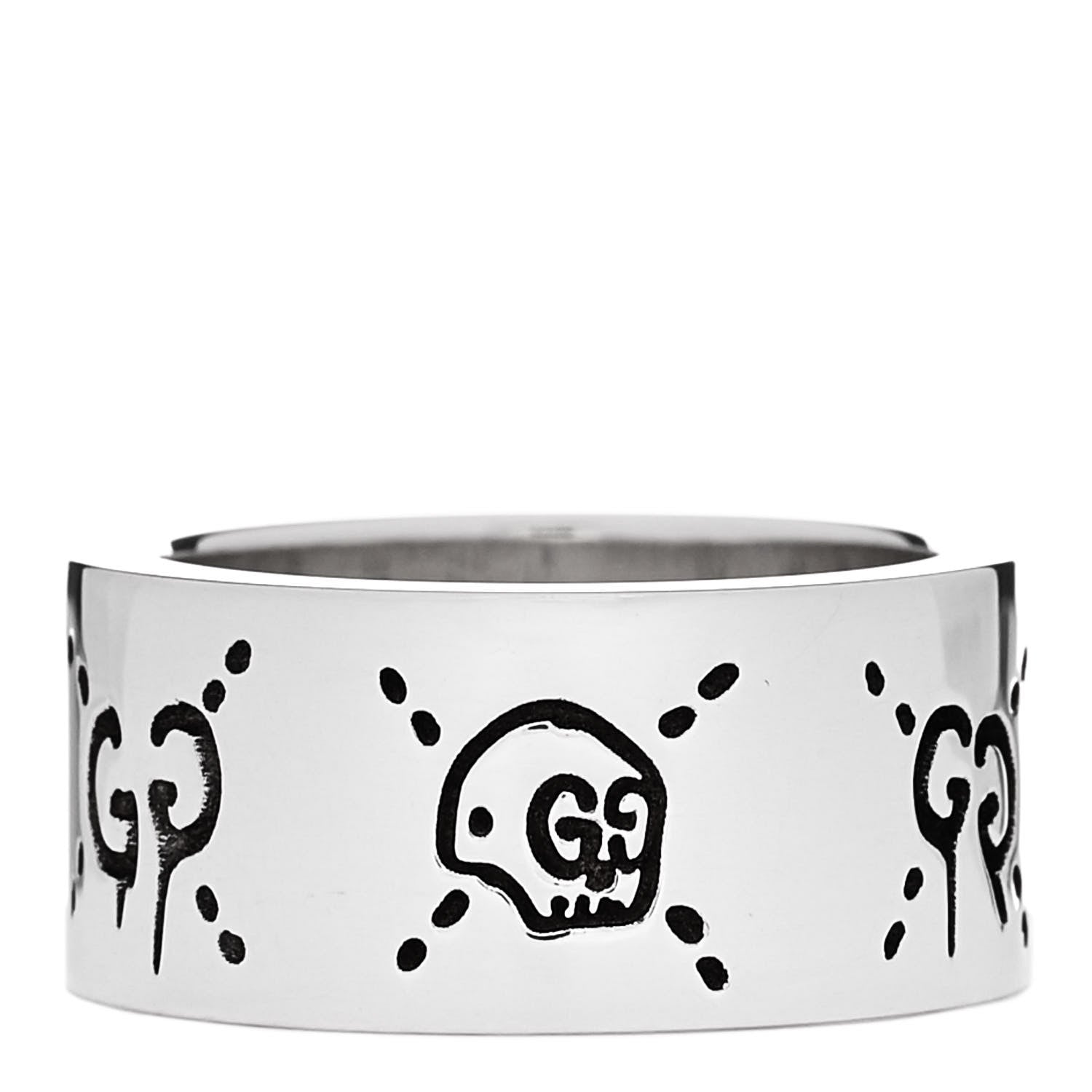 Gucci Sterling Silver GucciGhost Hamlet Skull Band Ring 49 5 1 of 6