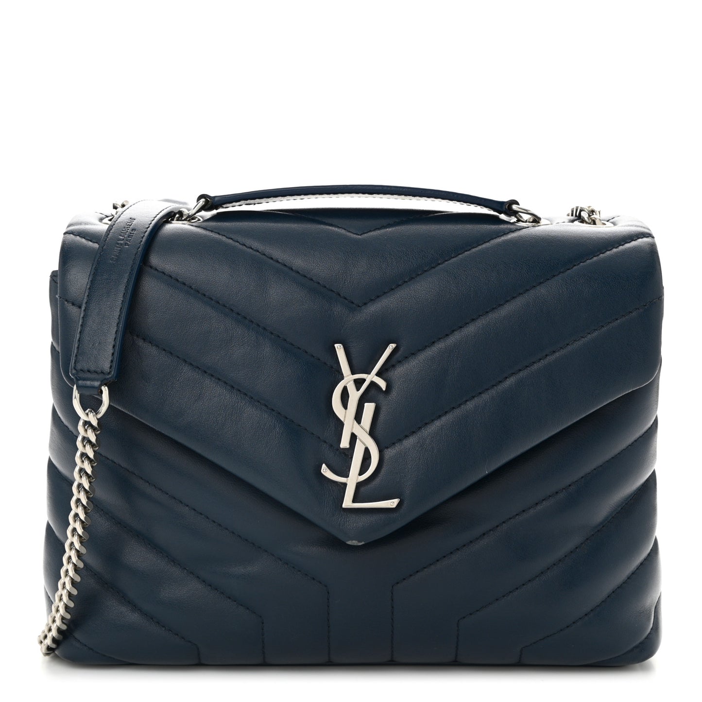 Calfskin Y Quilted Monogram Small Loulou Chain Satchel Denim Blue