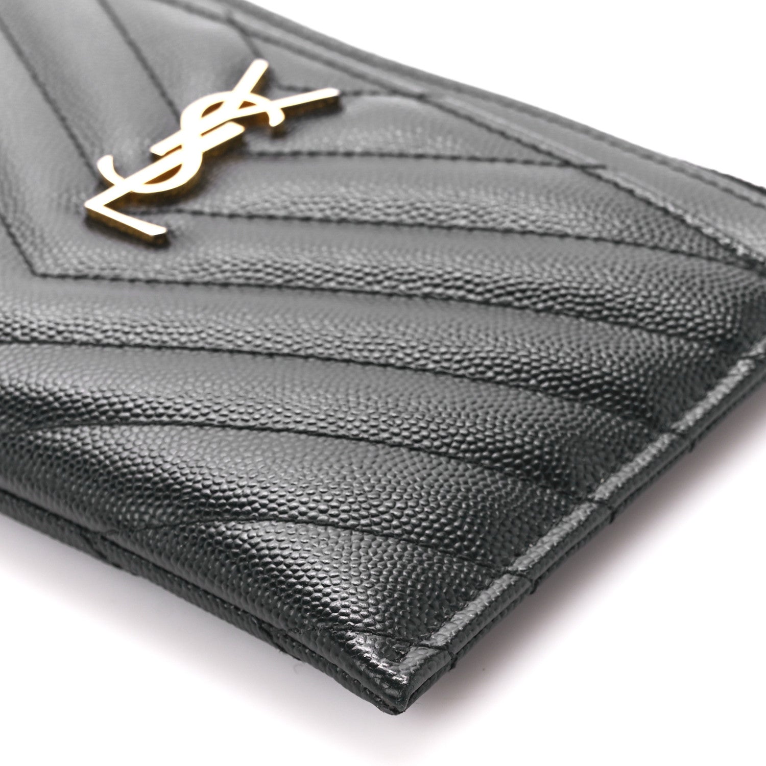 Saint Laurent Grain De Poudre Chevron Monogram Bill Pouch Black 10 of 12
