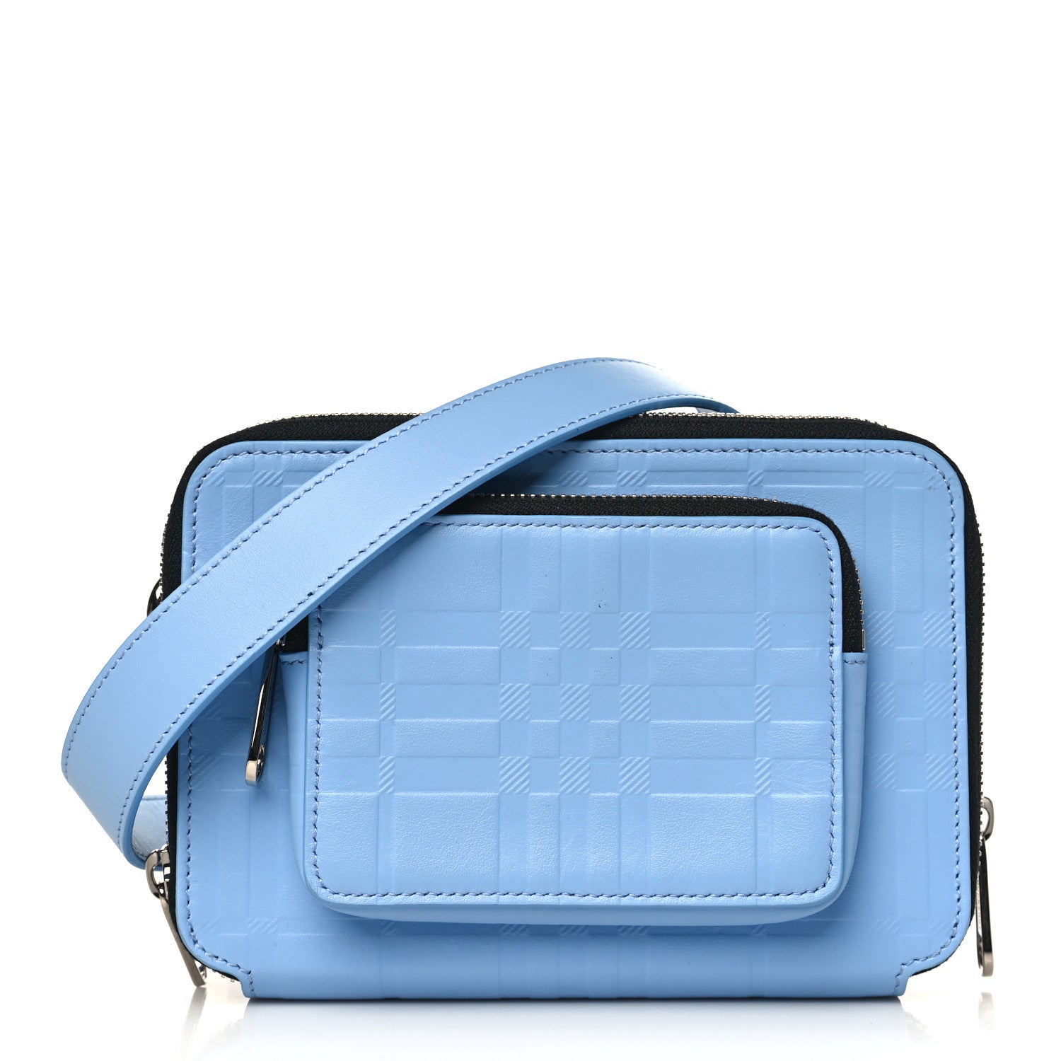 Burberry Calfskin Embossed Check Jake Crossbody Cornflower Blue