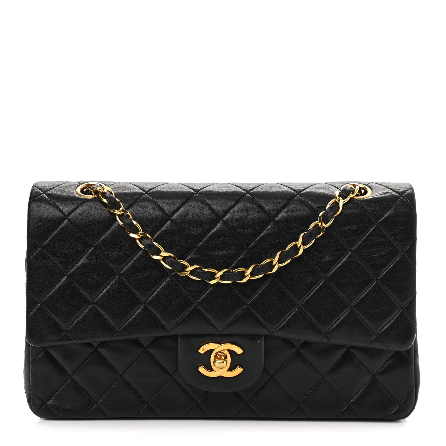 Lambskin Quilted Medium Double Flap Black