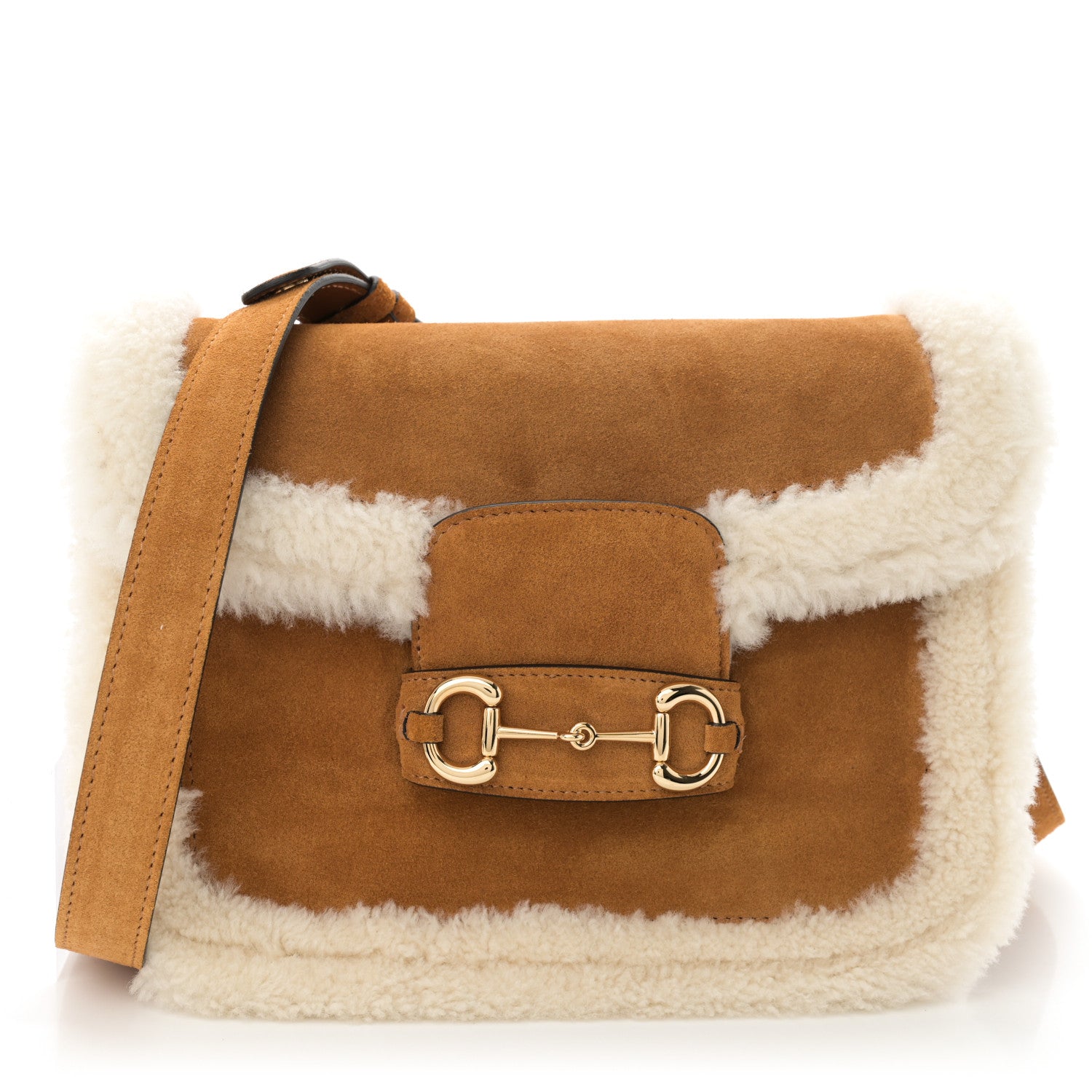 Gucci Suede Shearling Horsebit 1955 Shoulder Bag Brown 1647725 