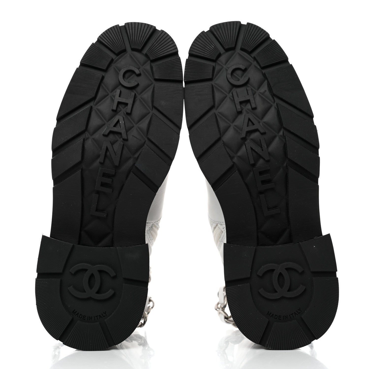 Chanel Caviar Calfskin Quilted Chain Lace Up Combat Boots 35.5 White Black 5 of 9