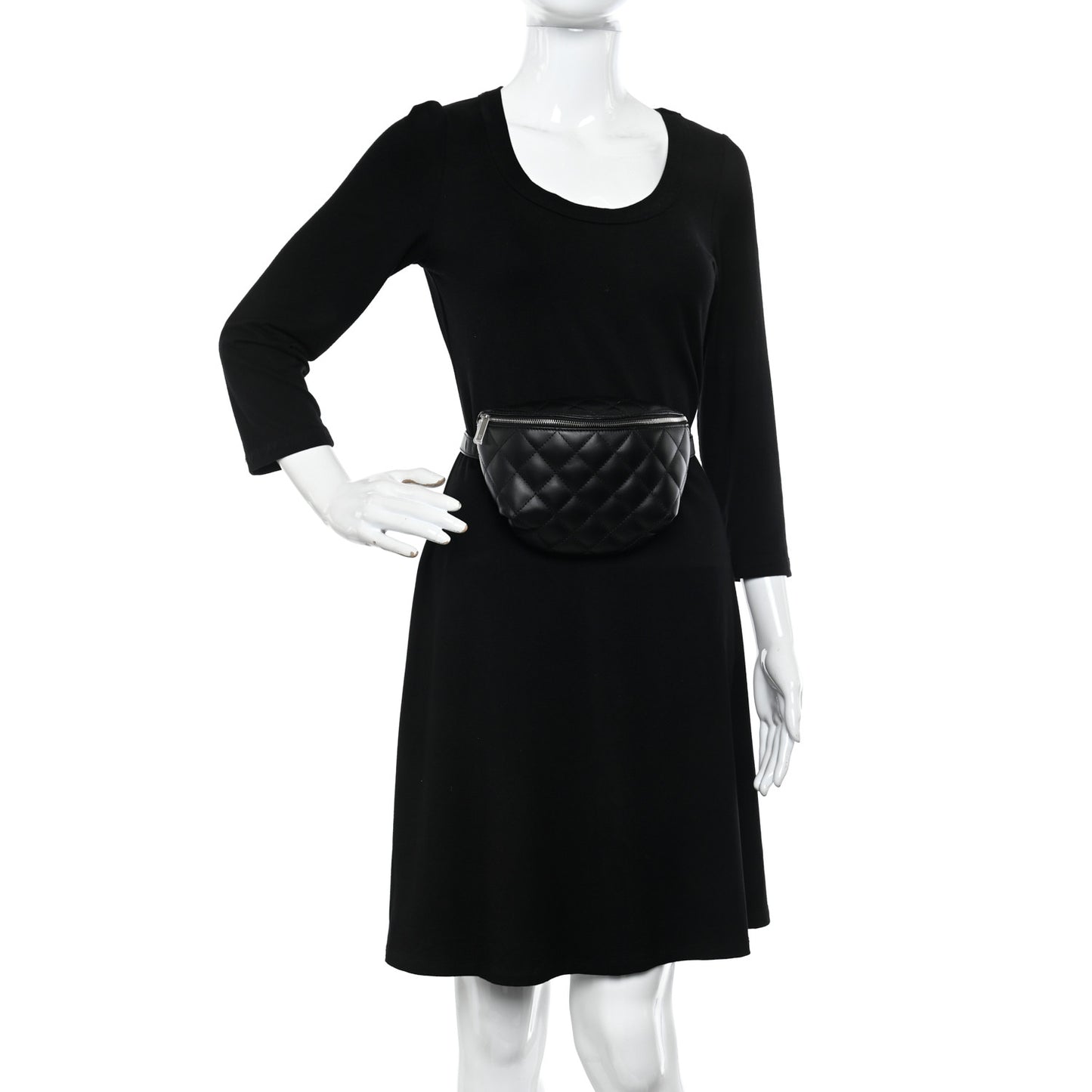 Calfskin Quilted Waist Belt Bag Black