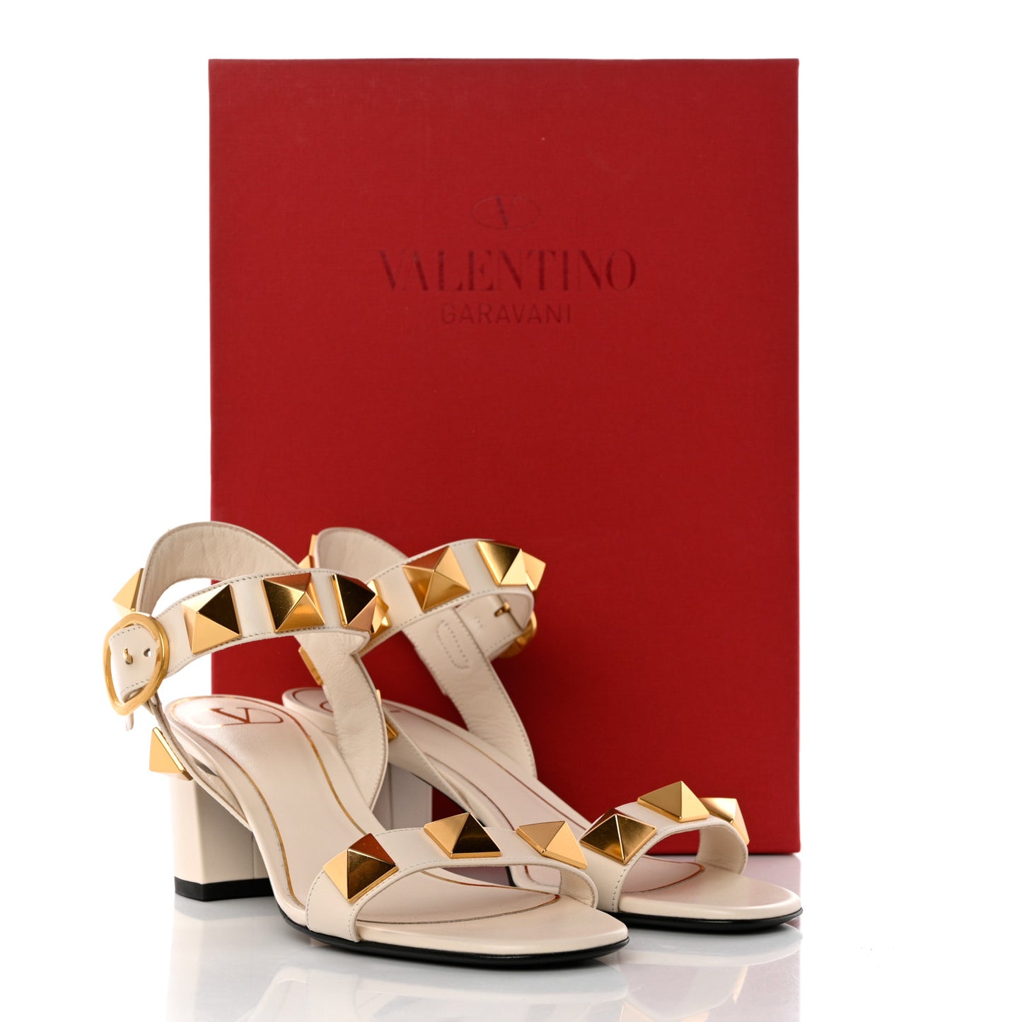 Calfskin Roman Stud 60mm Sandals 36.5 Light Ivory