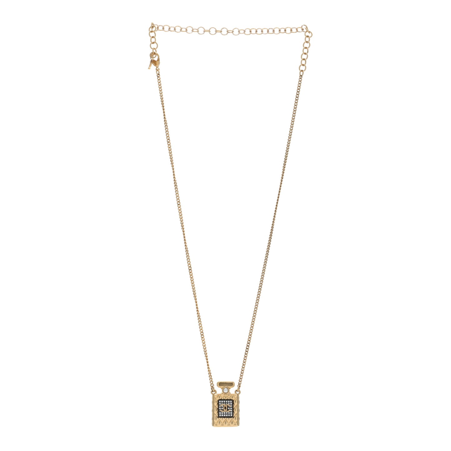 Crystal Pearl Perfume Bottle CC Necklace Black Gold