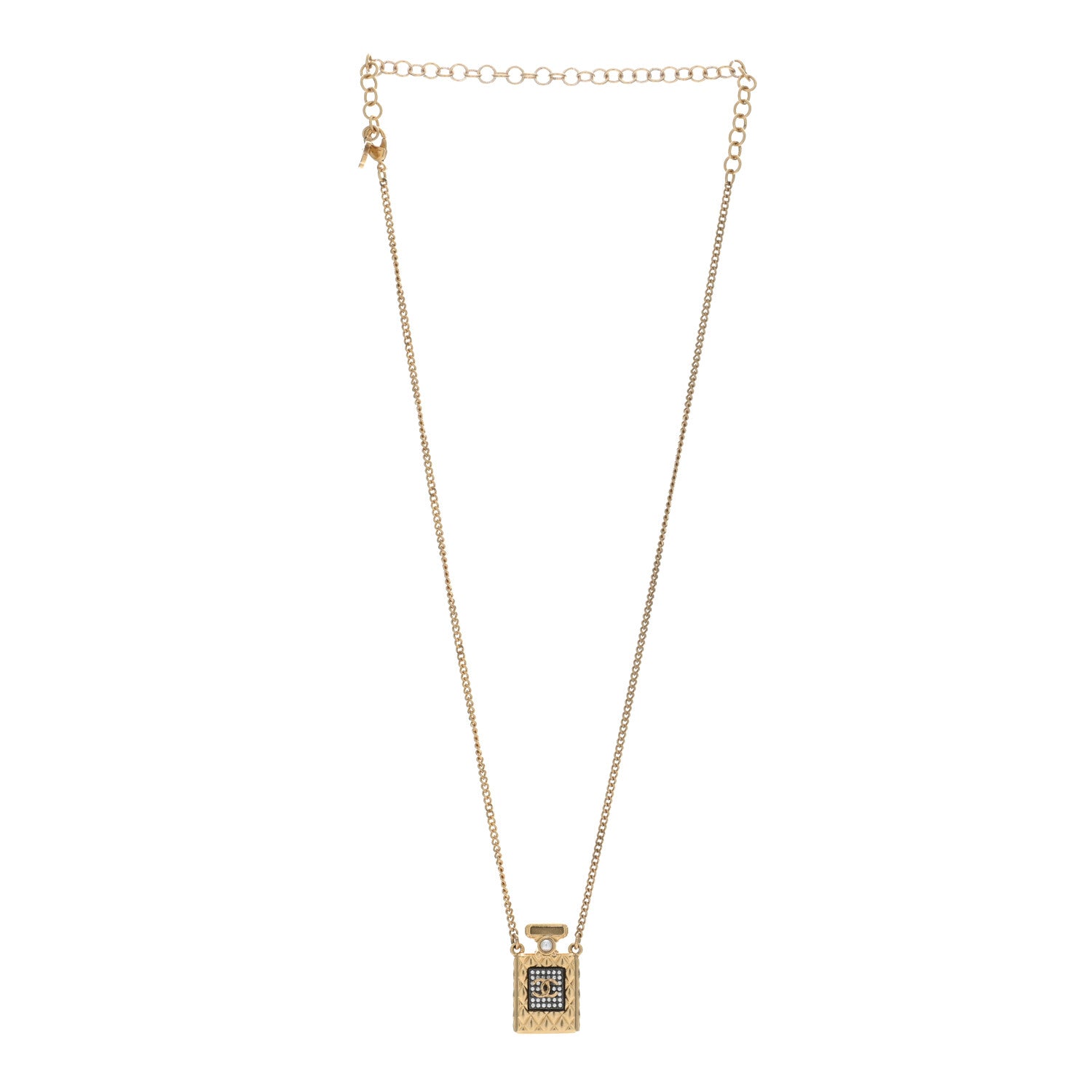 Chanel Crystal Pearl Perfume Bottle CC Necklace Black Gold 3 of 4