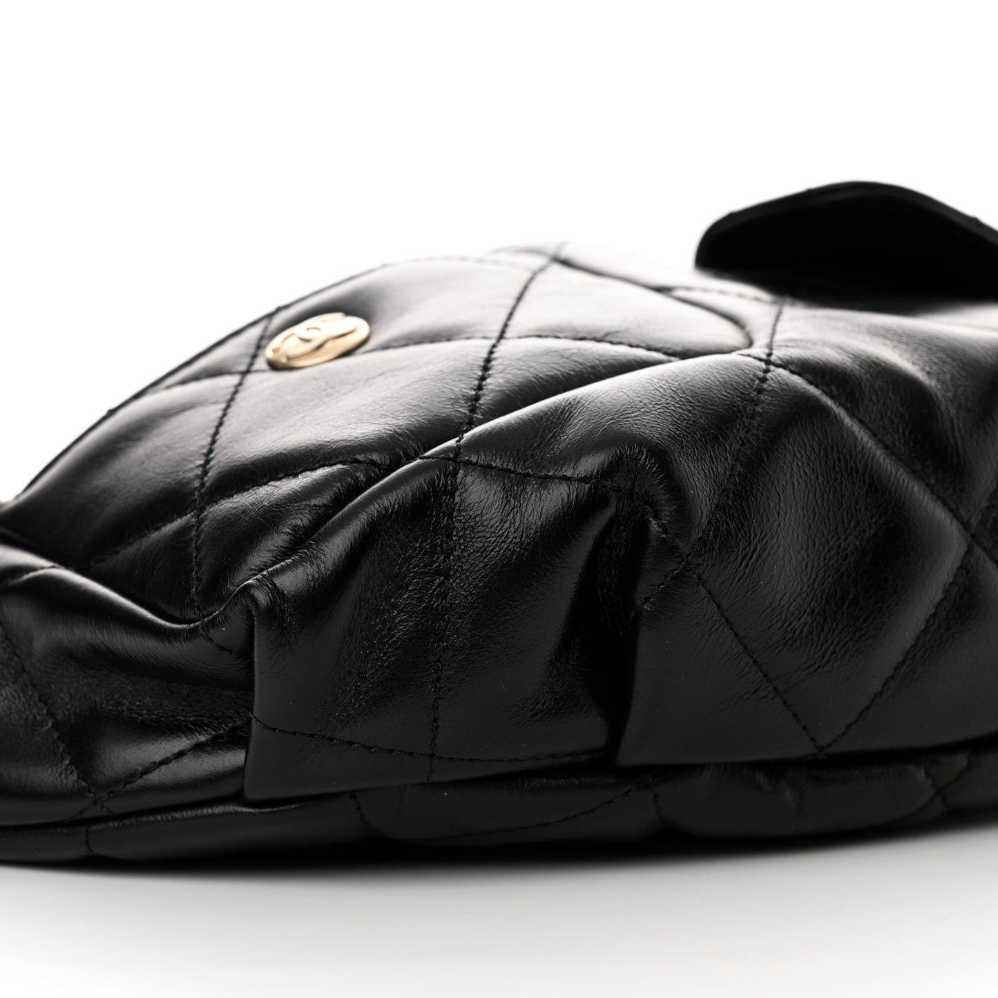 Shiny Aged Calfskin Quilted CC Pockets Jacket Waist Belt Bag Black
