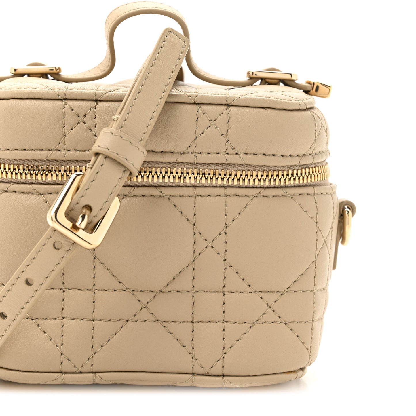 Lambskin Cannage Micro Lady Dior Vanity Case Beige