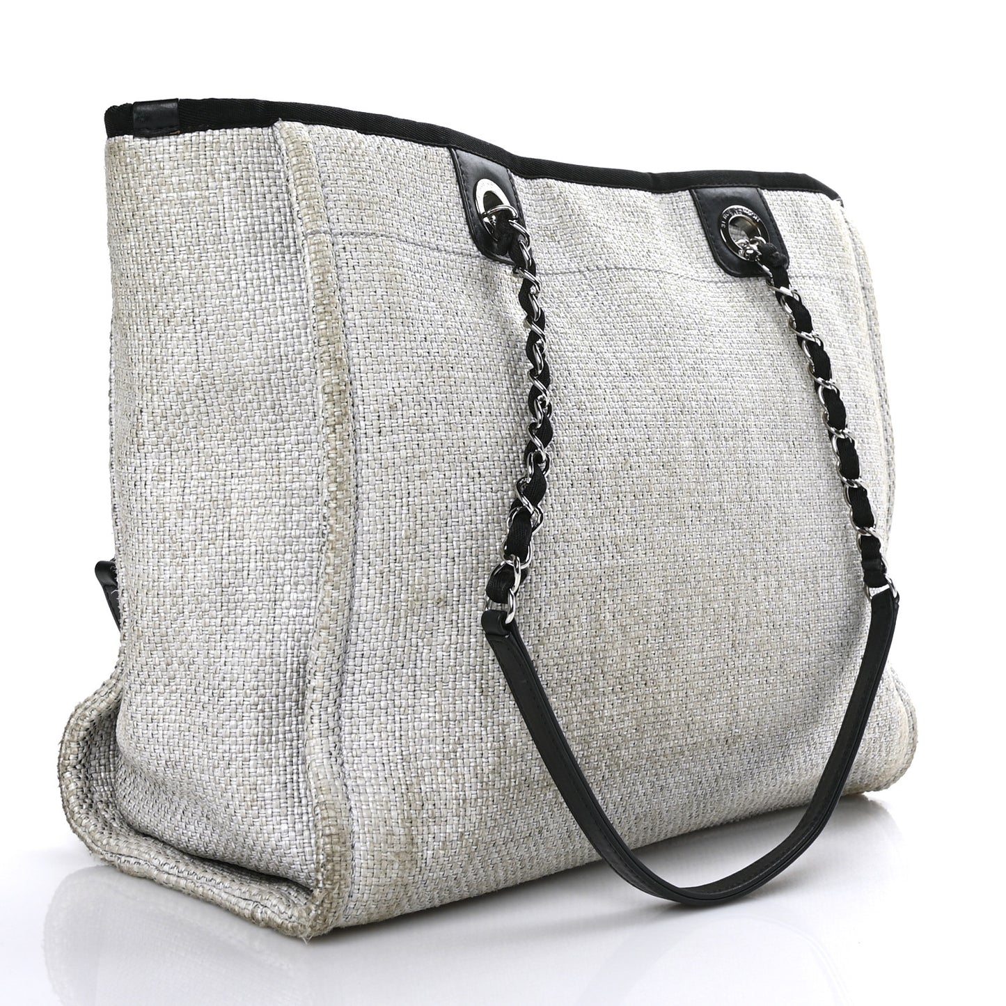Woven Straw Raffia Small Deauville Tote Grey