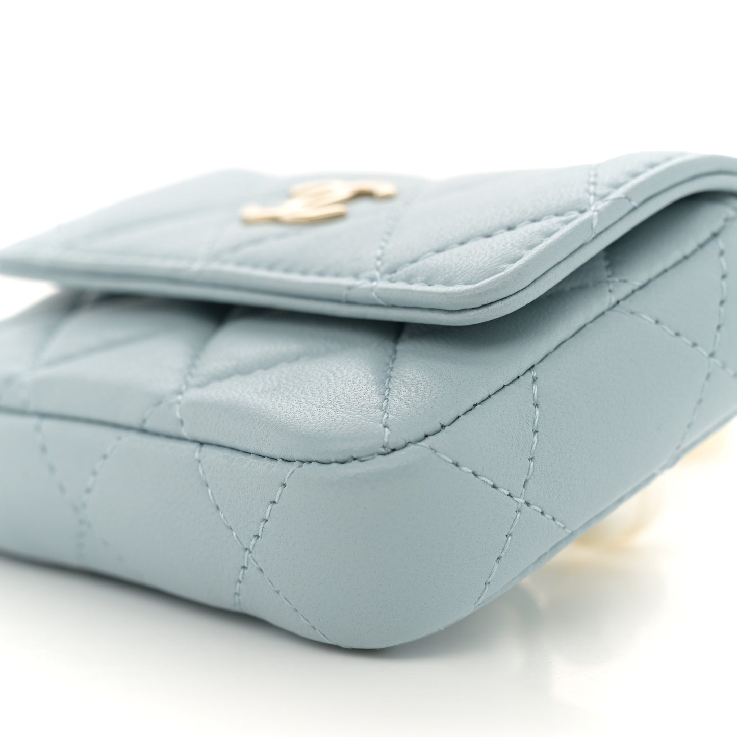 Lambskin Quilted Pearl Chain Belt Bag Light Blue