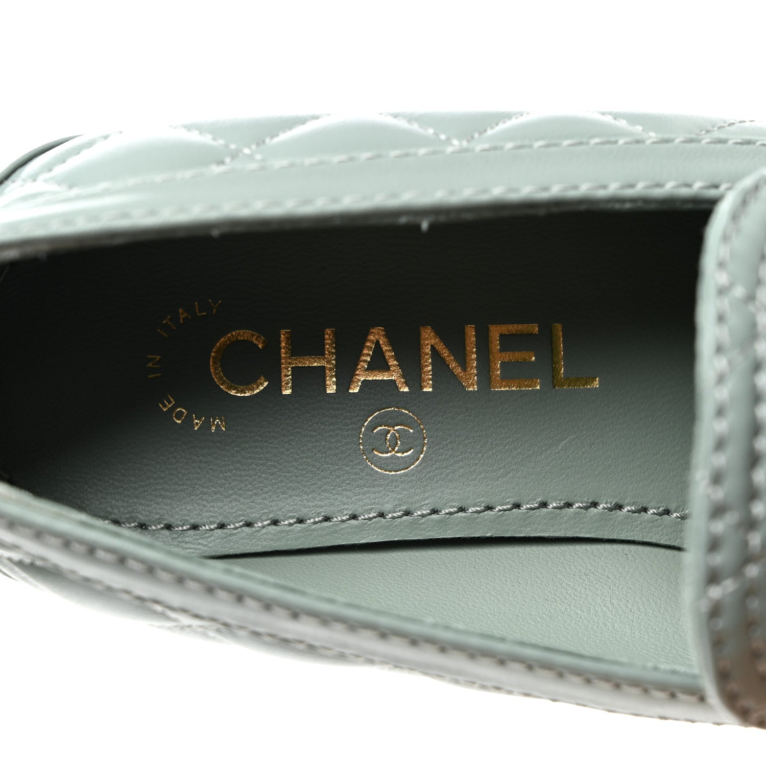 Chanel Lambskin Quilted CC Heart Loafers 37.5 Light Blue 6 of 9