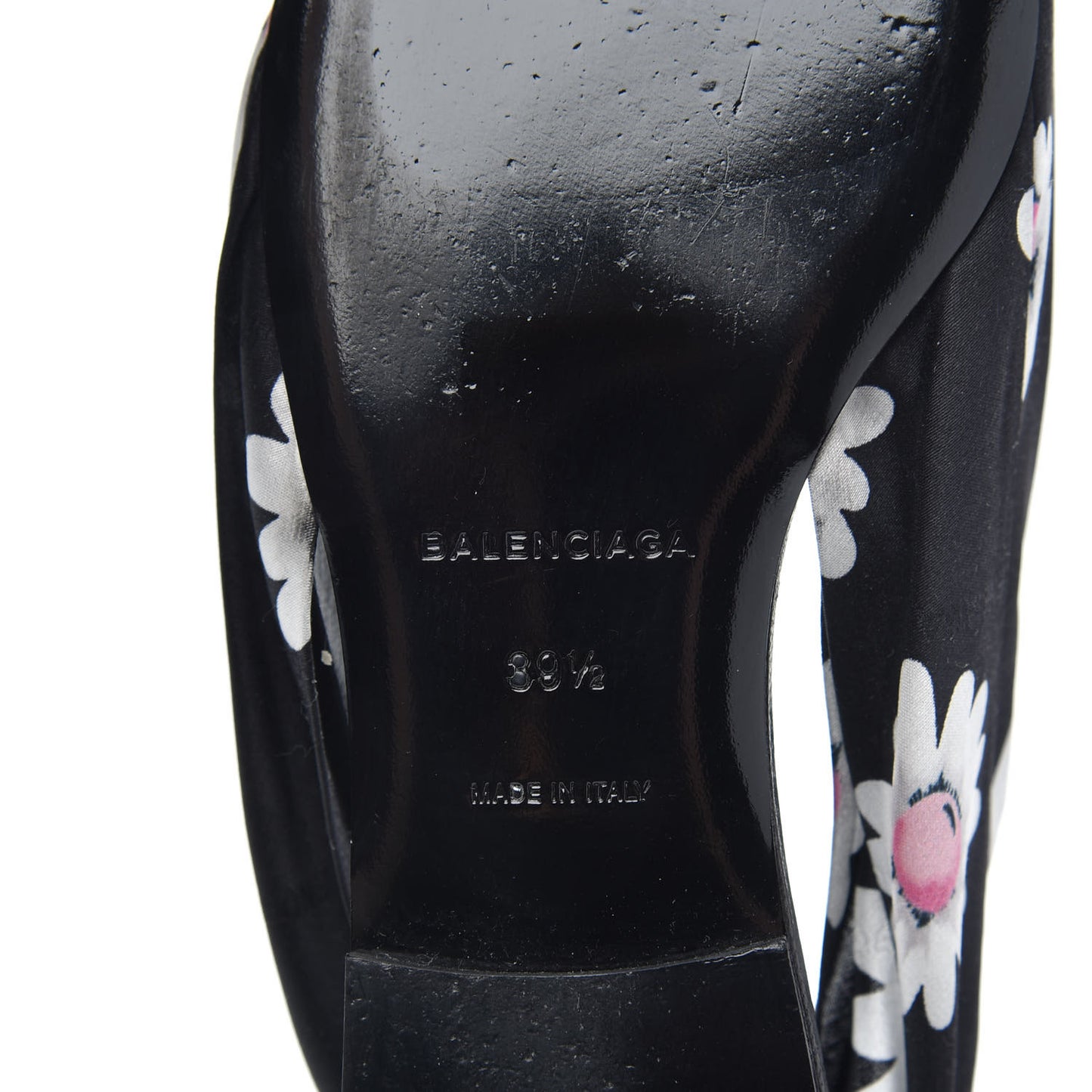 Satin Floral Print Knife Pointy Toe Slingback Flats 39.5 Black