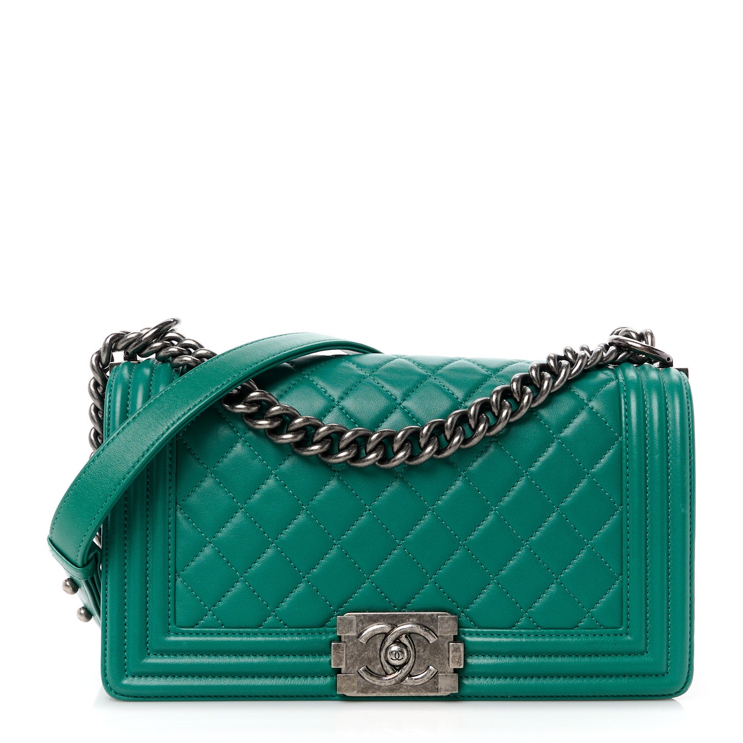 Lambskin Quilted Medium Boy Flap Green