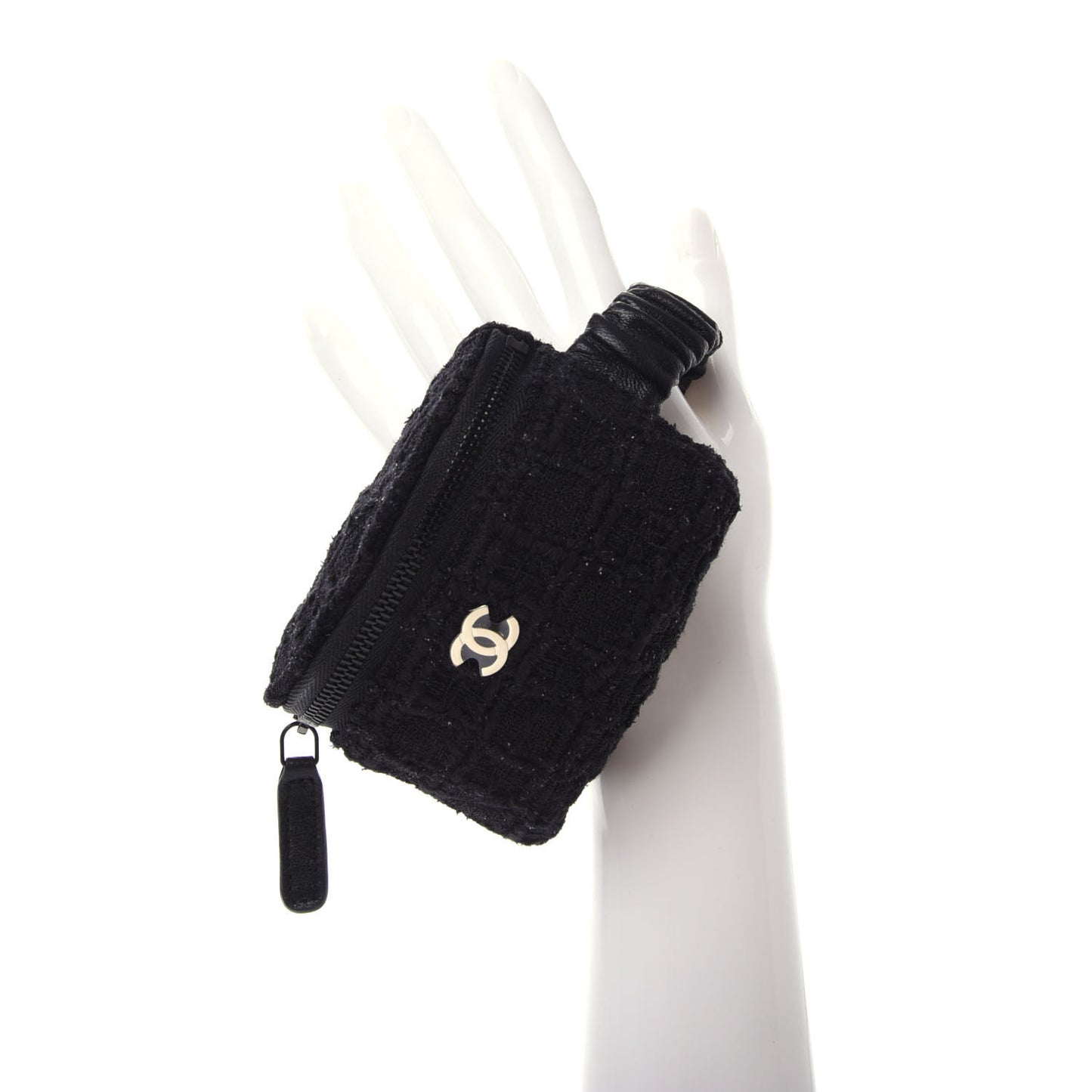 Tweed Lambskin Quilted Arm Coin Purse Black