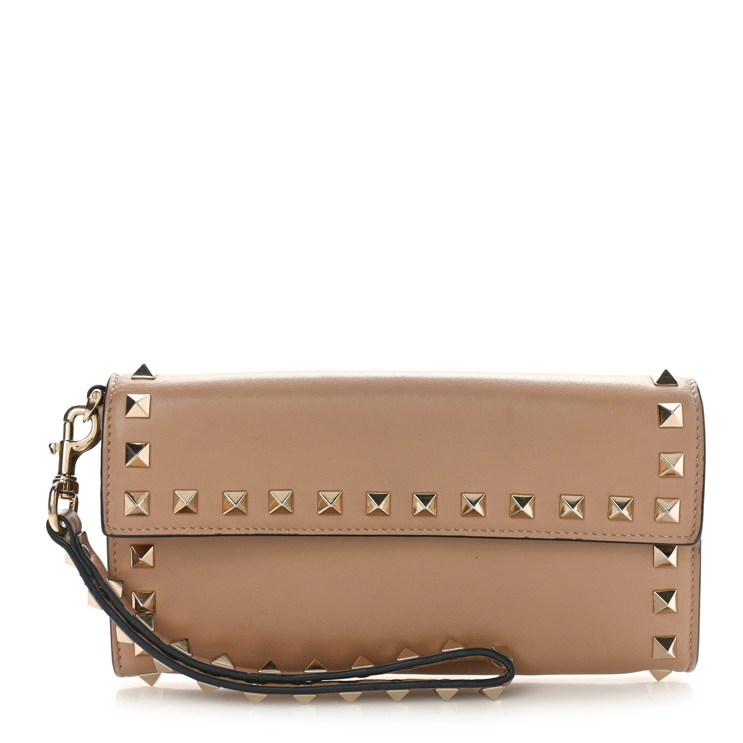 Valentino Garavani Calfskin Rockstud Wristlet Travel Wallet Soft Noisette 1 of 10