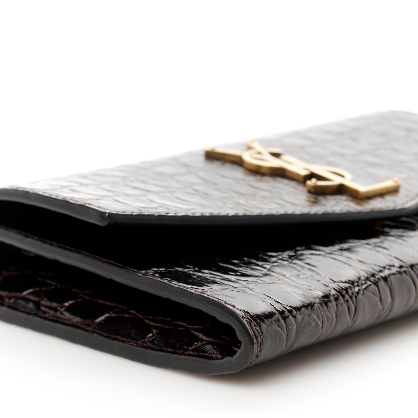 Calfskin Crocodile Embossed Monogram Uptown Chain Wallet Fondente