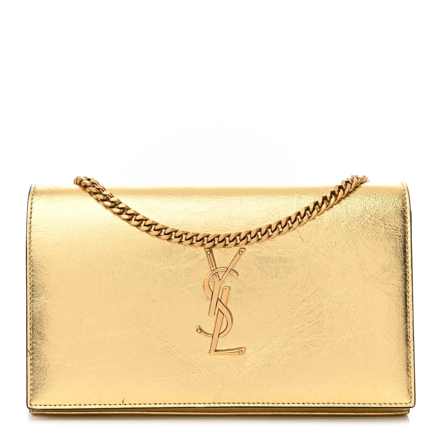 Metallic Calfskin Monogram Chain Wallet Gold