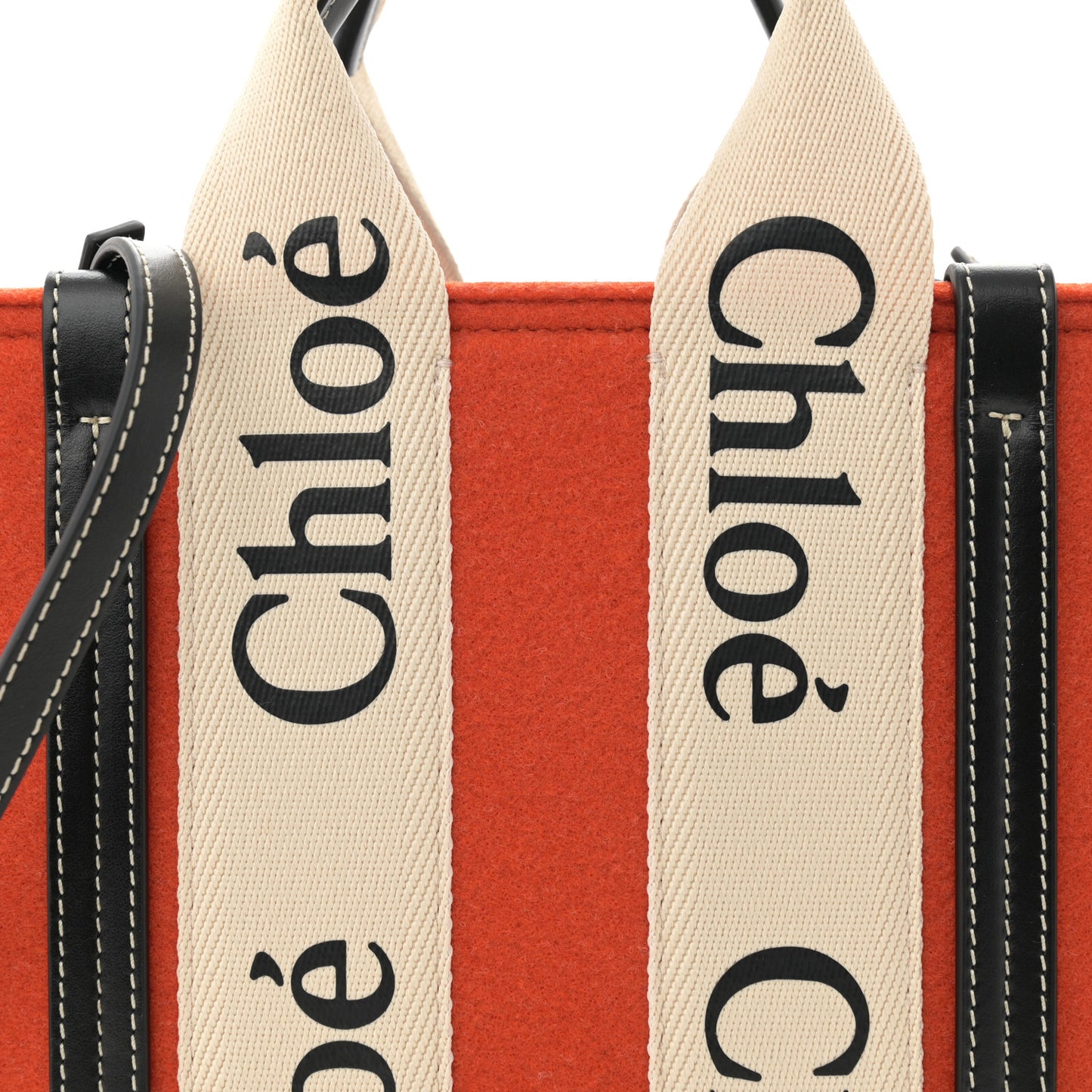 Felt Calfskin Small Woody Ribbon Tote With Strap Flame Orange