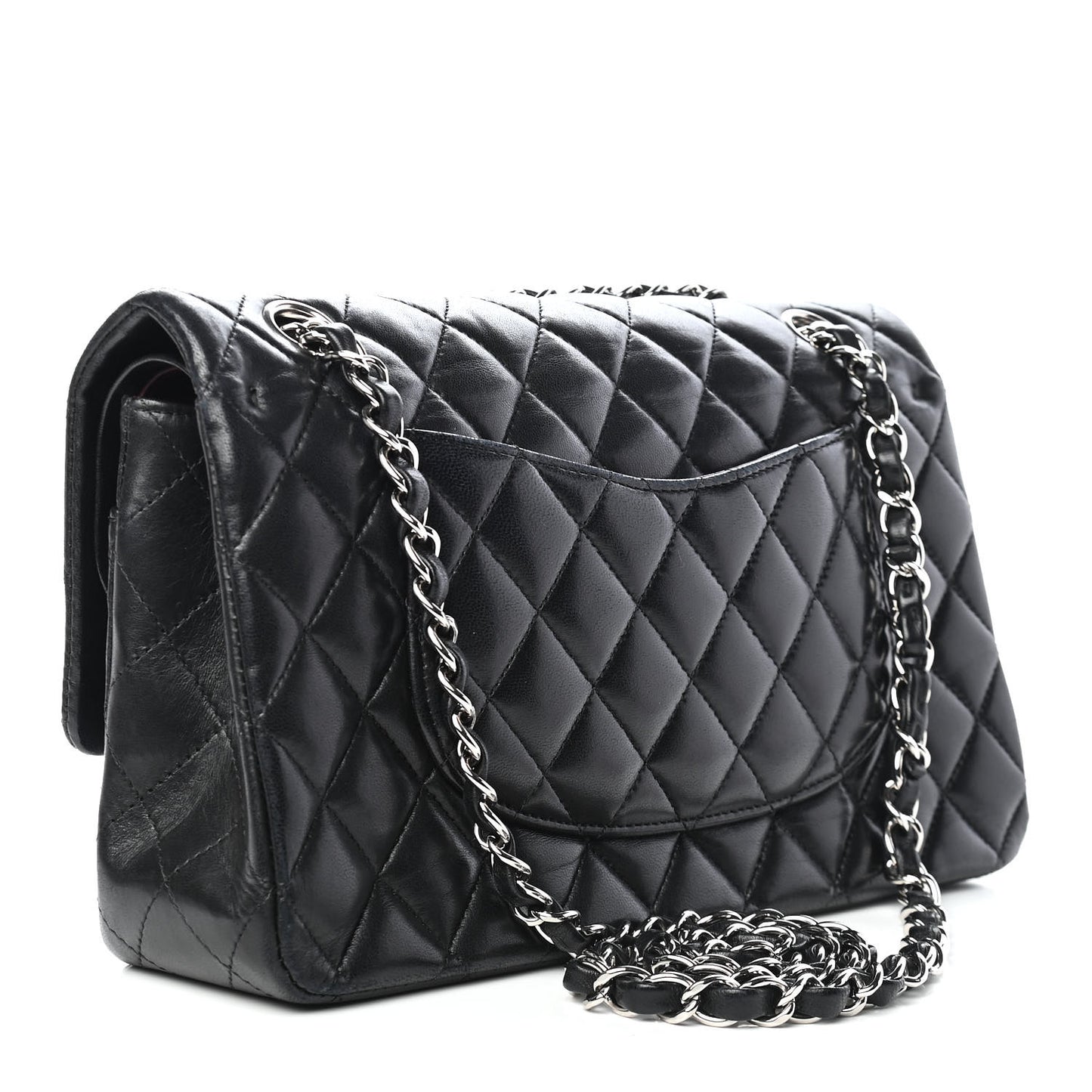 Lambskin Quilted Medium Double Flap Black