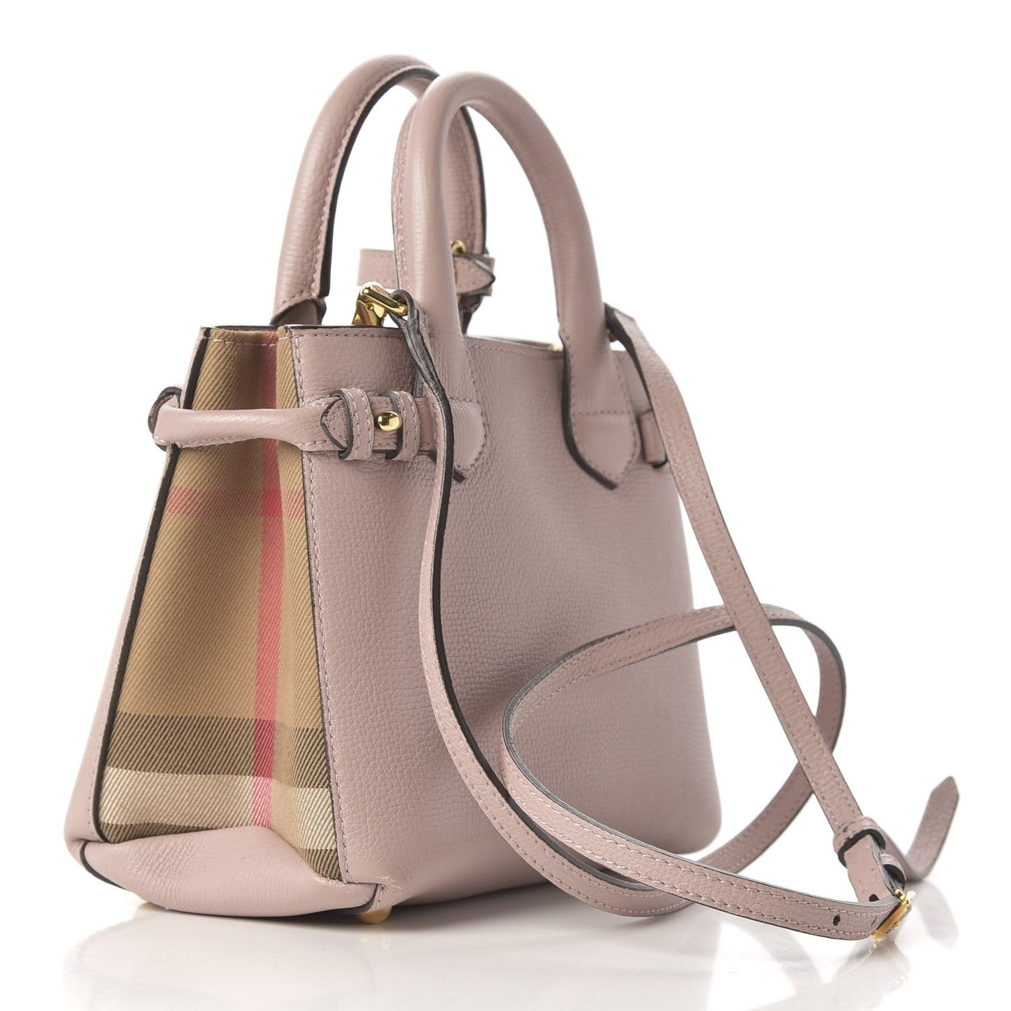 Grainy Calfskin House Check Small Banner Tote Pale Orchid