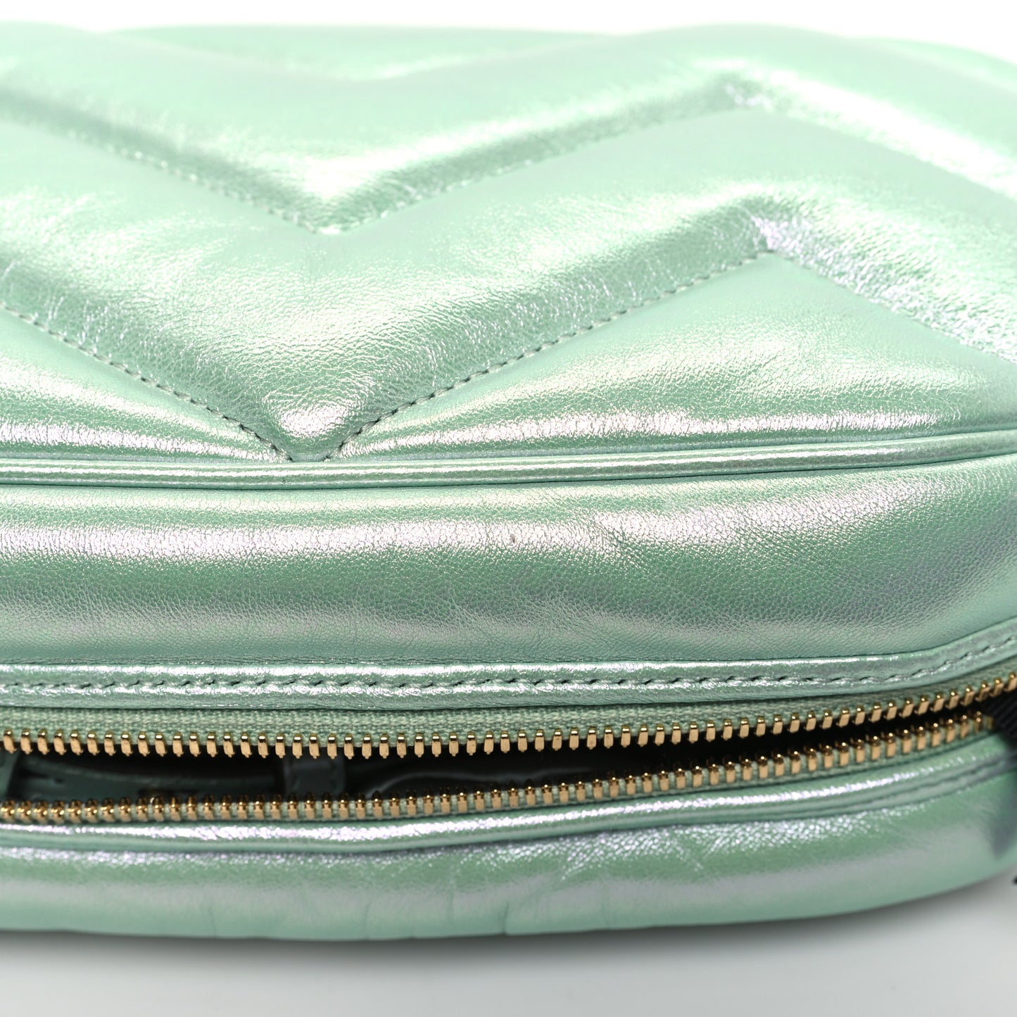 Iridescent Nappa Chevron Matelasse Small GG Marmont Chain Shoulder Bag Iridescent Salvy Green
