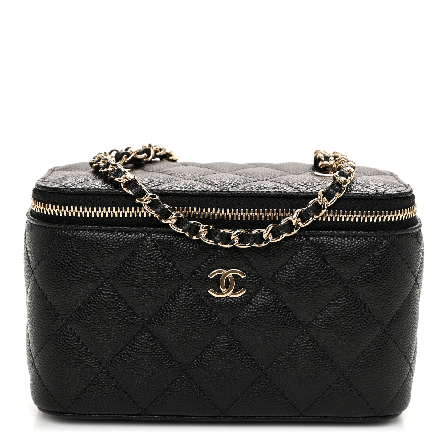 Caviar Quilted Small Vanity Case With Chain Black