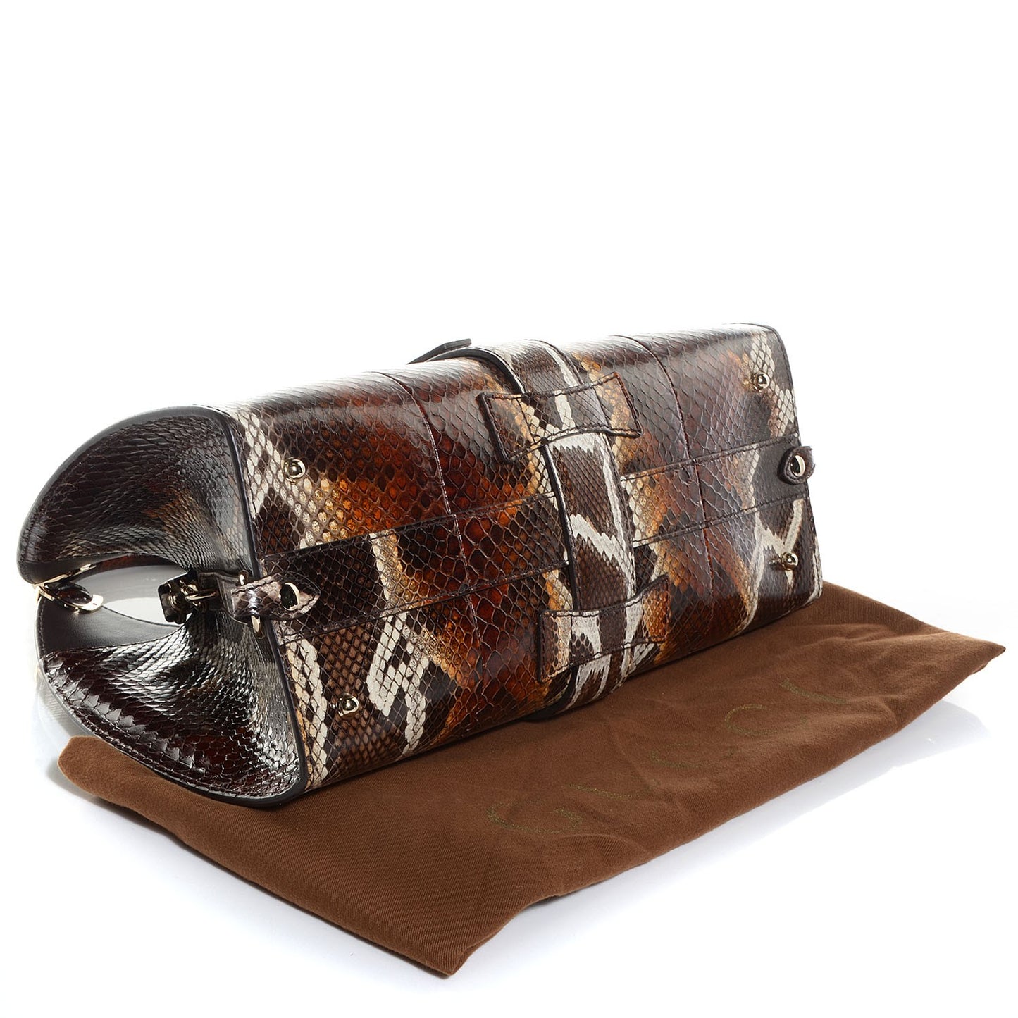 Python Stirrup Medium Top Handle Bag Brown