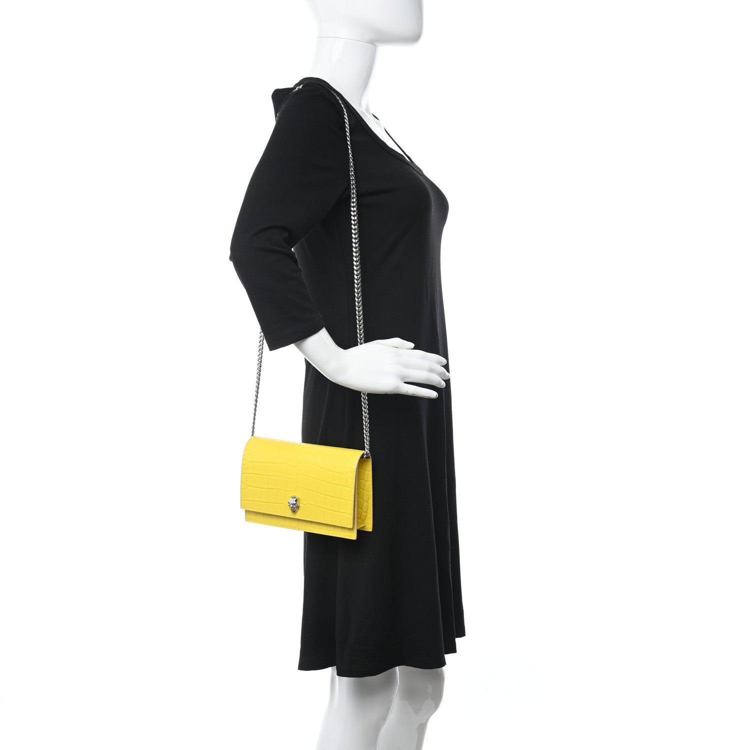 Alexander McQueen Calfskin Crocodile Embossed Skull Mini Crossbody Bag Yellow 2 of 10