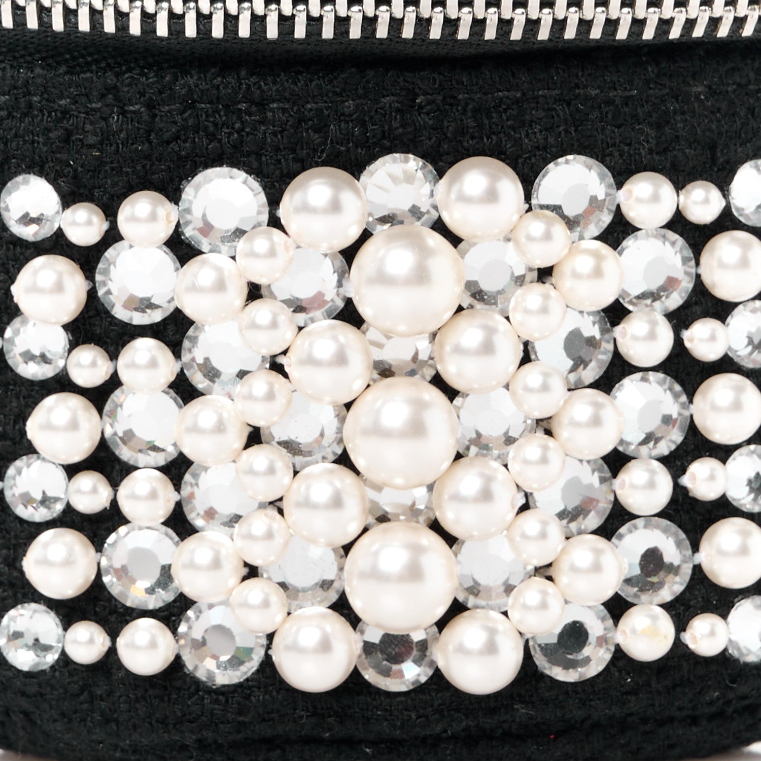 Chanel Tweed Pearl Lambskin Quilted Arm Coin Purse Black 8 of 11