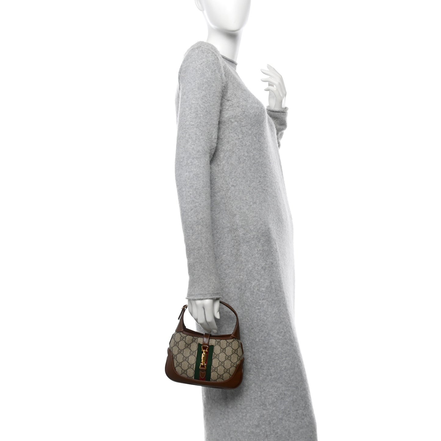 GG Supreme Monogram Azalea Calfskin Web Mini Jackie 1961 Hobo Beige Ebony Brown Sugar