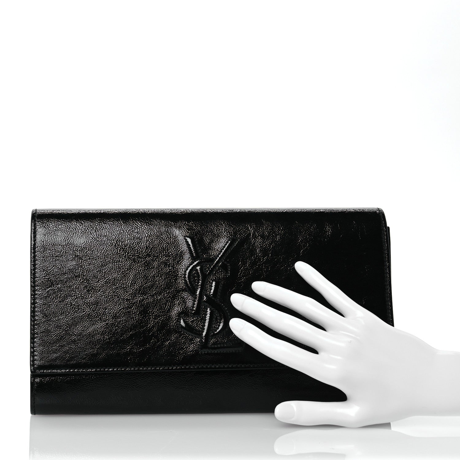 Saint Laurent Textured Patent Monogram Large Belle De Jour Clutch Black 2 of 8