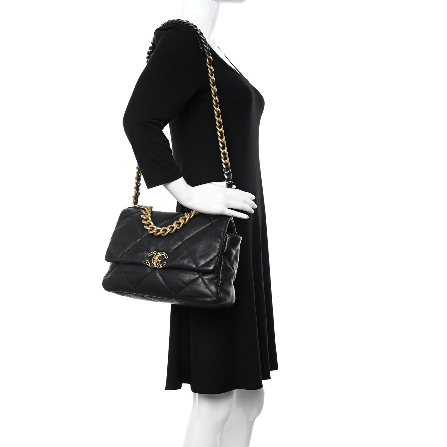 Lambskin Quilted Large Chanel 19 Flap Black