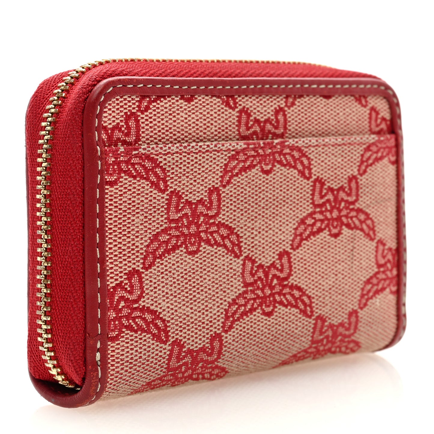 Lauretos Jacquard Monogram Mini Heart Zip Around Wallet Red White