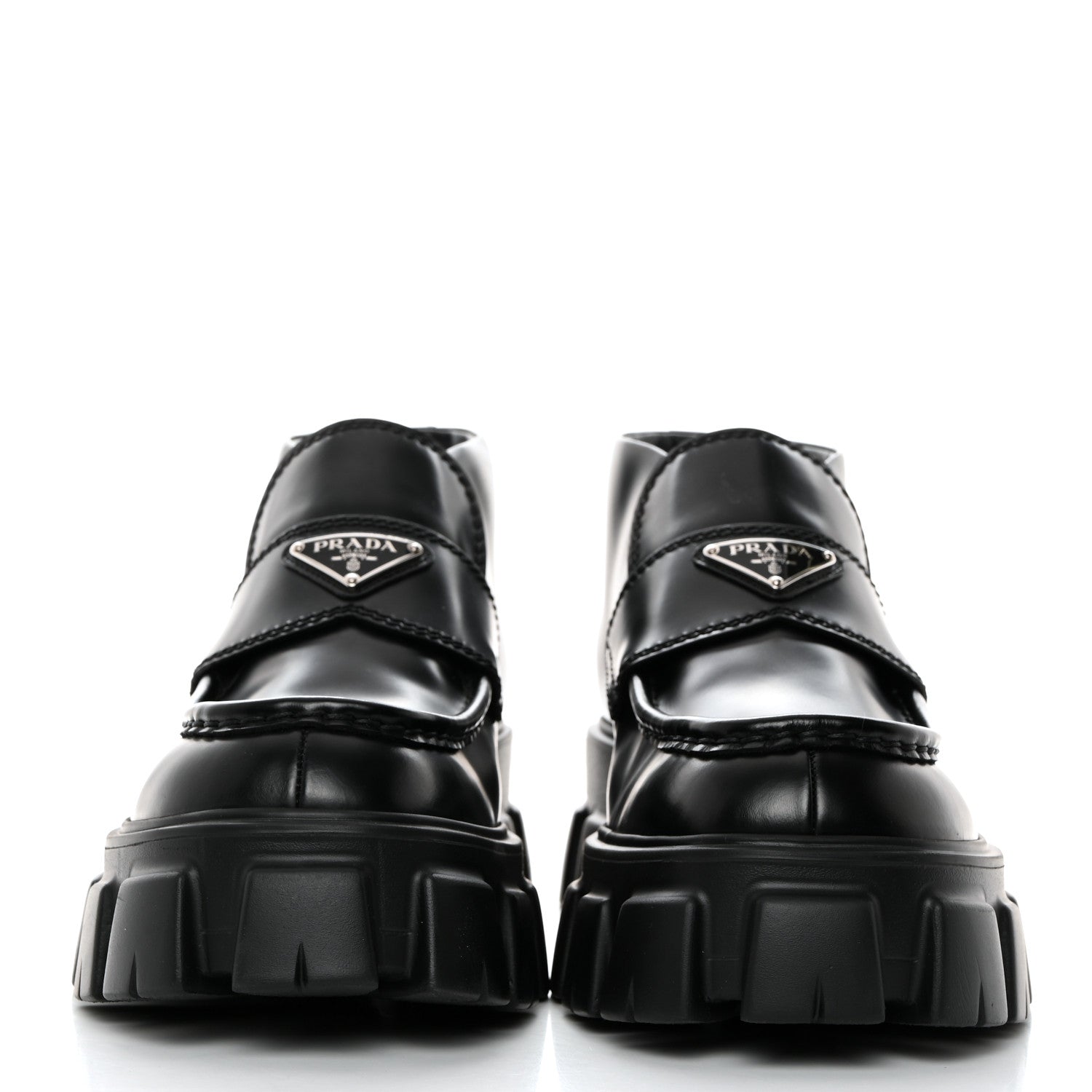 Prada Spazzolato Rois Metal Triangle Logo Mens Monolith 60mm Mid Loafers 8.5 Black 2 of 9