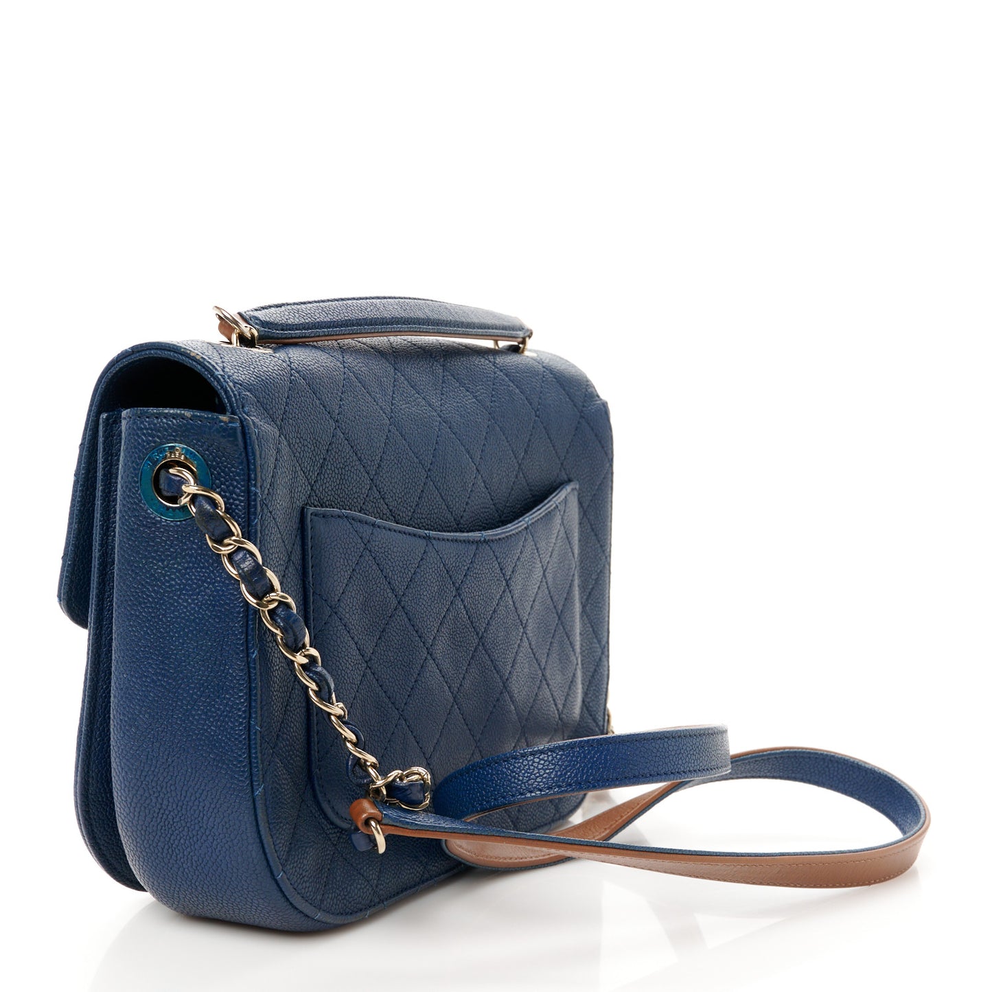 Grained Calfskin Quilted Medium Cuba Top Handle Flap Blue