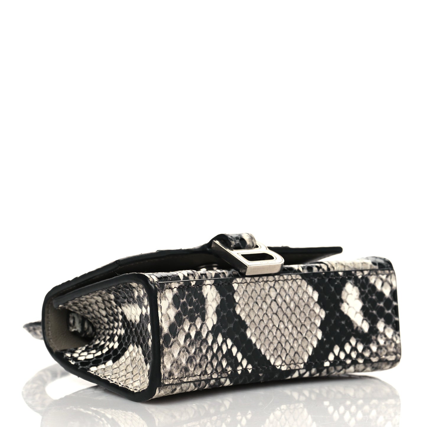 Shiny Calfskin Python Effect Hourglass Top Handle Bag Mini Black White